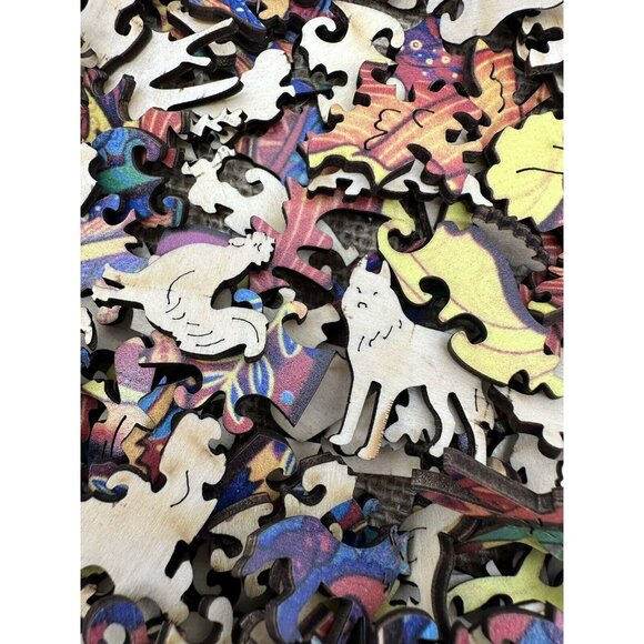 Wooden Jigsaw Puzzle Alluring Fox Rainbow Odd Shapes Complex Pieces READ - Picture 9 of 15